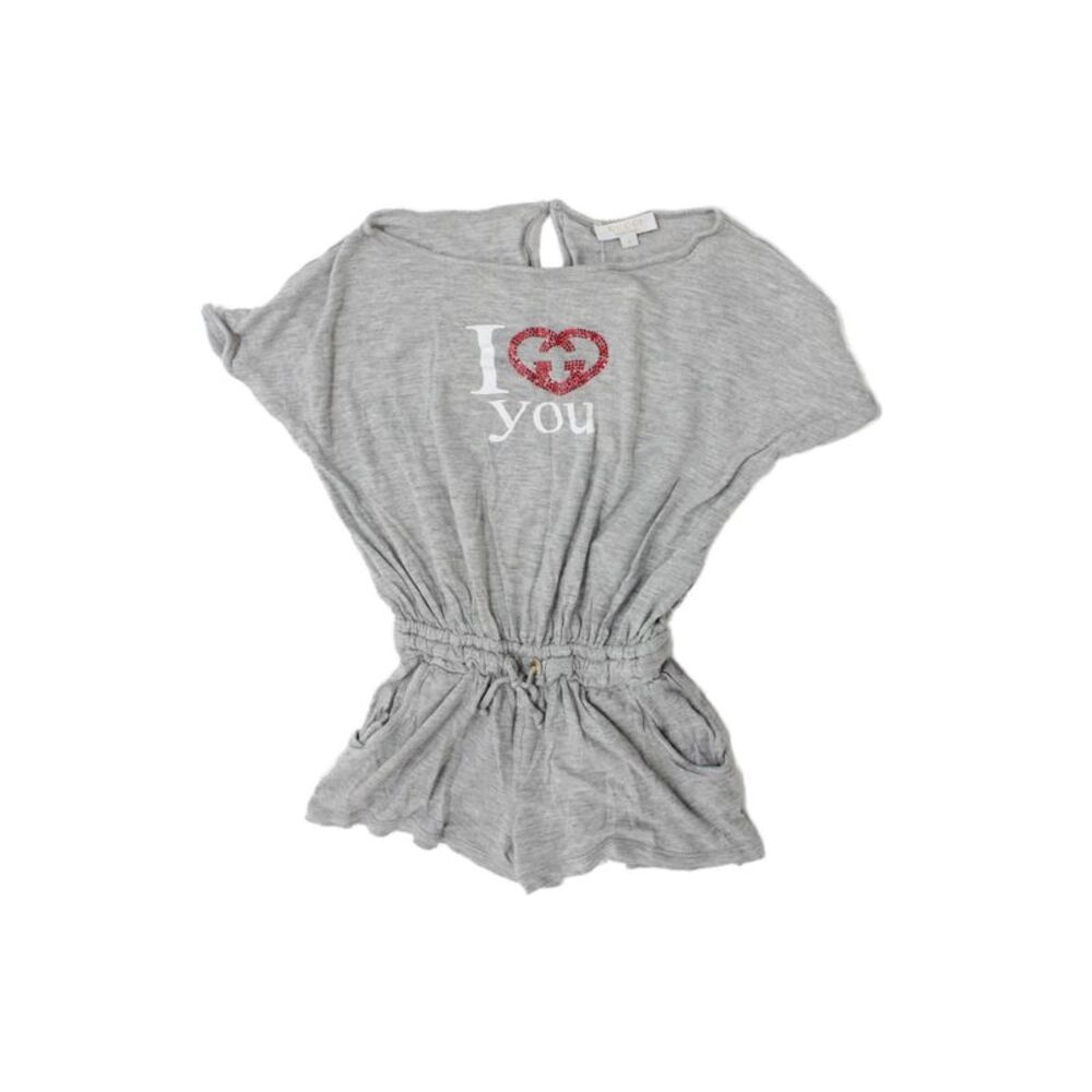 Gucci Girls Short Sleeve Scoop Neck I GG Heart You Romper Gray Size 5